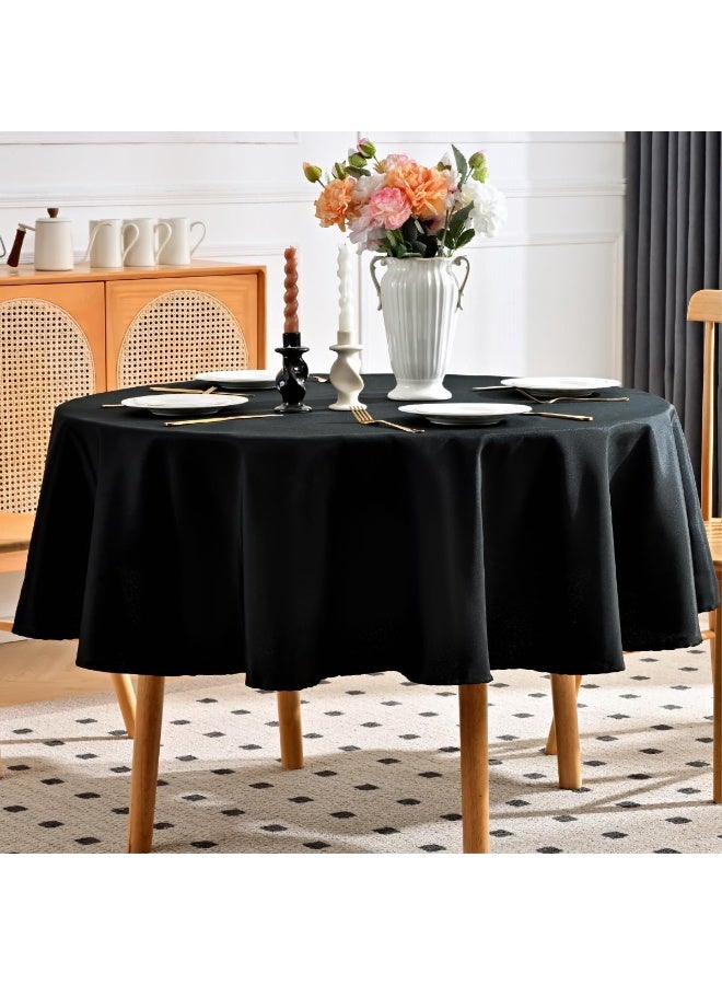 Round Tablecloth Water and Stain Resistant Washable Table Cloth Selected Wrinkle Free Polyester Circular Table Cover for Dining, Parties, Camping (60 Inch, Black) - Image 3